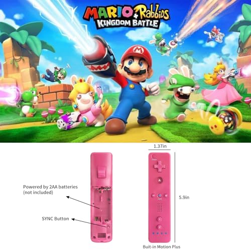 TechKen Wii Controller 2 Pack, Wii Remote Controller with Silicone Case and Wrist Strap, Wii Remote Controller for Wii/Wii U - color: Pink