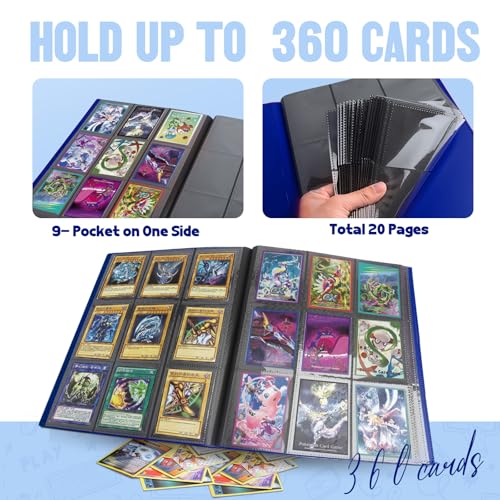 Card Binder 9-Pockets,Trading Card Binder,20 Pages, 360 Card Capacity Collection Binder, Card Folder for MTG, TCG, Game Cards & Sports Cards(Dark Blue) - color: Dark blue