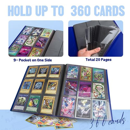 Card Binder 9-Pockets,Trading Card Binder,20 Pages, 360 Card Capacity Collection Binder, Card Folder for MTG, TCG, Game Cards & Sports Cards(Dark Blue) - color: Dark blue