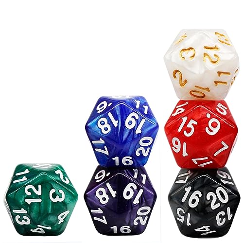 6 Pieces 20 Sided DND Dice,D20 Polyhedral Dice,22mm Pearl Color Dices Assortment D20 Dice,20 Sided Cube D&D Dice Set for Dungeons and Dragons, RPG, MTG Table Games(6 Colours) - color: D20 6 Colors