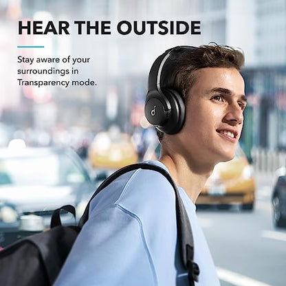Soundcore by Anker Q20i Hybrid Active Noise Cancelling Headphones, Black | Over-Ear, Bluetooth, 40H ANC Playtime, Hi-Res, Big Bass, Transparency Mode, Customize via App, Travel, Home, Office - color: Black