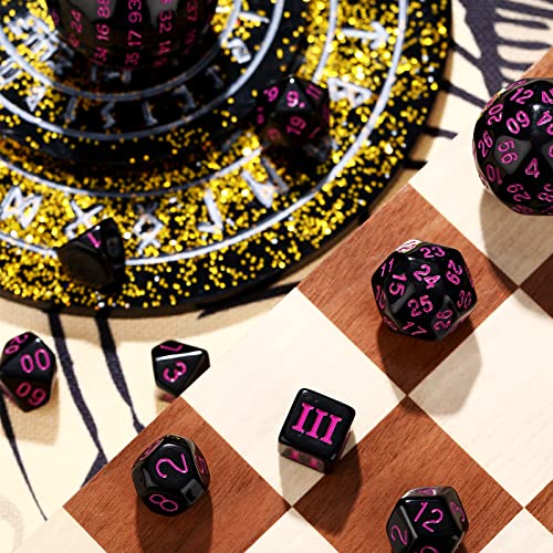 Civaner 15 Pcs Complete Polyhedral Dice Set D3-D100 Spherical RPG Dice Set in Opaque Black, 100 Sides for Role Playing Table Games Party Supplies(Black and Purple) - color: Black and Purple