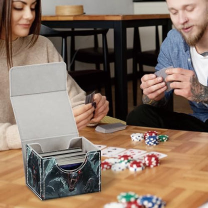Commander Deck Box for Trading Cards - Fits 100+ Double Sleeved Cards, PU Leather MTG TCG Storage Case with Strong Magnetic Closure, Black Werewolf - color: Black Werewolf