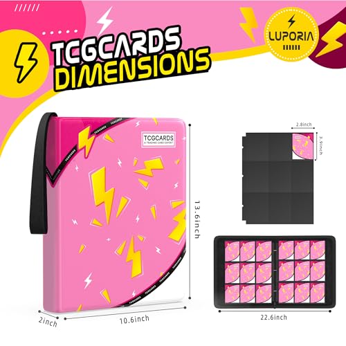 Trading Card Binder 9 Pocket,900 Pocket Card Collection Binder with 50 Removable Sleeves,PU Waterproof Top Card Book,3-Ring Zipper Collectible Trading Card Album for MTG/TCG/Card Holder Gift（Pink） - color: Pink, size: Large