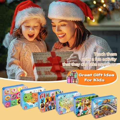 LELEMON Puzzles for Kids Ages 4-6,6 Pack 100 Piece Puzzles for Kids Ages 4-8 in a Metal Box,Educational Jigsaw Puzzles Puzzle Games Puzzle Toys for Girls and Boys - color: 6 Pack 100 Piece Puzzle 1