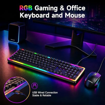 memzuoix Wired RGB Keyboard and Mouse Combo, Full-Size Keyboard with Number Pad and 6400 DPI LED Mouse, 2.4G Plug and Play Keyboard Mouse Set for PC, Laptop, Mac, Office & Gaming, Black