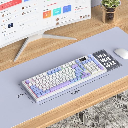 Fogruaden 96% Quiet Silent Wireless Gaming Keyboard with Number Pad & Knob, Mechanical Feel, Spill-Resistant, Multimedia Keys, Wired/BT/2.4G, USB Rechargeable Membrane Computer Keyboard for Win/Mac - color: WhitePurple