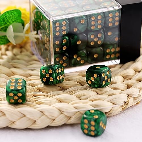 36 of Pack 12MM 6 Sided MINI Dice Set,Pearl Pattern Game Dice Set, 6 Sided Standard Dices for Yahtzee, Bunco or Teaching Math,with Portable Plastic Box(Green Pearl) - color: Green Pearl