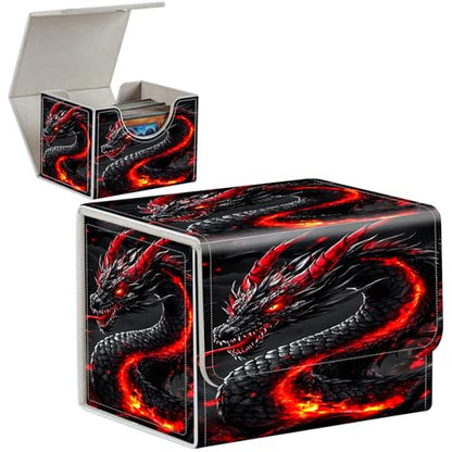 PU Leather Deck Box for MTG Commander Cards, Fits 100+ Double Sleeved Cards, Secure Magnetic Trading Card Storage Case for TCG CCG,Fiery Black Dragon - color: Fiery Black Dragon