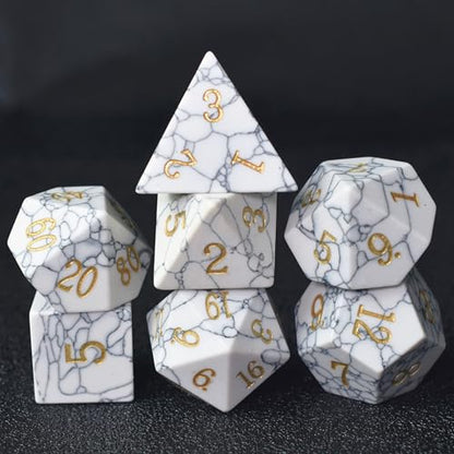 Natural Gemstone DND Dice Set,7 Pcs Handmade Stone Dice Polyhedral D&D Gem Dice with Gift Box for Dungeons and Dragons MTG Role Playing Games - color: Howlite