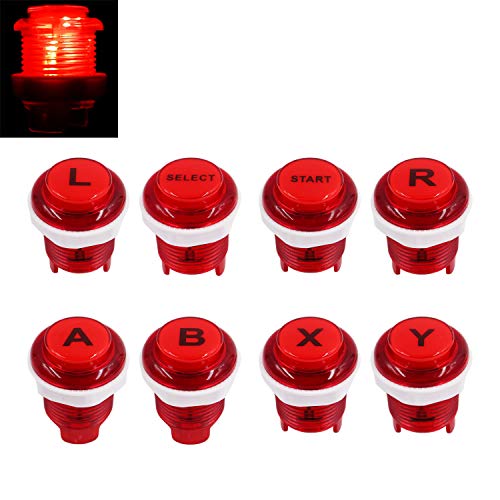 8 PCS Arcade Game LED Push Buttons with Cherry MX Mechanical Keyboard Microswitch Logo X Y Start Select for PC MAME Raspberry Pi red - color: Red