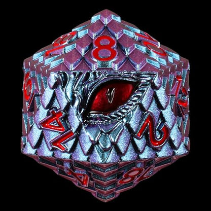 33mm Dragon Scale Dice,Dragon Eye Metal Dice with Gift Metal Box for TTRPG Tabletop Gaming,Dungeon Masters,RPG Adventures(Blue Purple & Red Eye)