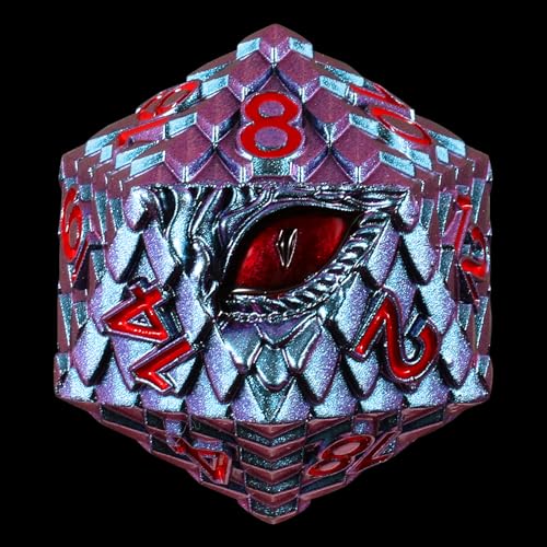 33mm Dragon Scale Dice,Dragon Eye Metal Dice with Gift Metal Box for TTRPG Tabletop Gaming,Dungeon Masters,RPG Adventures(Blue Purple & Red Eye)