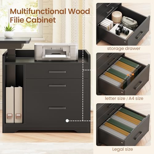 SEDETA L Shaped Standing Desk with File Cabinet, 3 Drawers, Power Outlet | 63 x 53'' Electric Height Adjustable Gaming Computer Desk with Led Lights for Home Office, Gaming Room, Black - color: Black, size: 63 x 53'' L Shaped Standing Desk