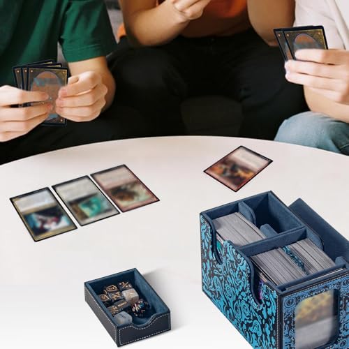 MTG Commander Deck Box with Dice Tray Card Deck Box Fits 160 Double Sleeved /200 Single Sleeved trading Cards, TCG deck box with 6 DICE 1Acrylic Dividers 1 Card Holder (Water) - color: Water