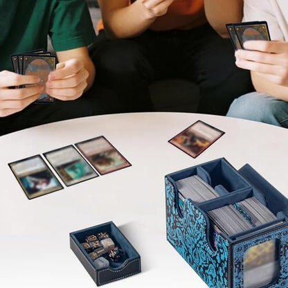MTG Commander Deck Box with Dice Tray Card Deck Box Fits 160 Double Sleeved /200 Single Sleeved trading Cards, TCG deck box with 6 DICE 1Acrylic Dividers 1 Card Holder (Water) - color: Water