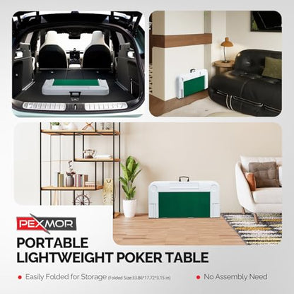 PEXMOR 34" Foldable Mahjong Table Portable, 4 Player Card Game Table w/Cup Holders & Chip Grooves, Tabletop Foldable, Poker Board Game Domino Table for Blackjack, Texas Hold'em (White) - color: White