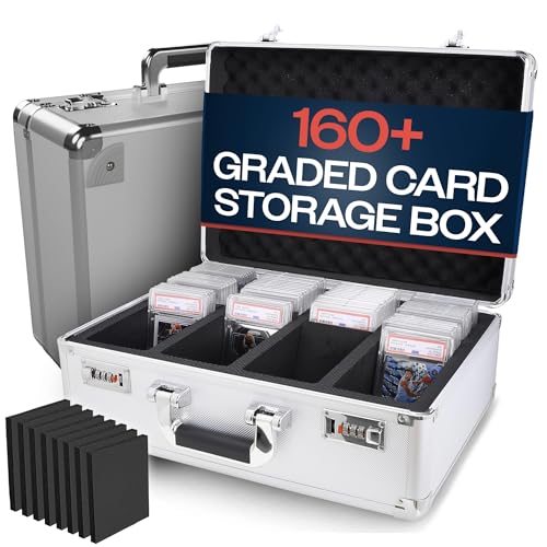 VALUN SLABPRO 160+ 4 ROW Graded Card Storage Box; Durable Sports, PSA Card Storage Box - Organizer Slab for Your Collection - For Baseball, Football, TCG, MTG Cards - Top Loader Design - color: Silver, size: 160 Slabs