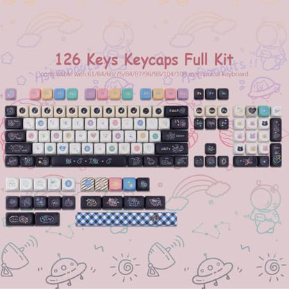 Tsungup MOA Keycaps, PBT Cute Dessert Cheese Muffin Ice Custom Keycap Set | 126 Keys Dye-Sub Key Caps Keyboard Keycap for 60% 65% 75% 80% 100% MX Switches Mechanical Keyboard - color: White&Black