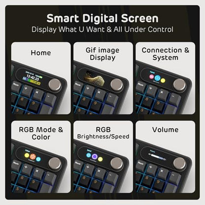 RK ROYAL KLUDGE S98 Wireless Mechanical Keyboard w/Smart Display & Knob | 96% RGB Wireless Gaming Keyboard BT/2.4G/USB-C, Hot Swappable Custom Keyboards, Creamy Sound Silent Computer Keyboard - color: Eclipse Black, size: Linear Silent Switch