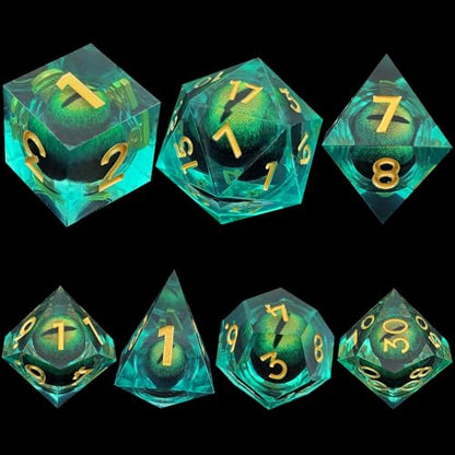 Dragon Eye DND Dice Set, 7 Pcs Liquid Core Resin Sharp Edged Polyhedral D&D Dice for Dungeons and Dragons RPG Role Playing Table Games