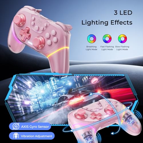 Wireless Controllers for Switch,Controller for Nintendo Switch/Lite/OLED | for Switch 2/Windows PC/Tesla with Programmable/Vibration/Dual Turbo Funtion,Controller for Switch Pro Gamepad (Switch pink)