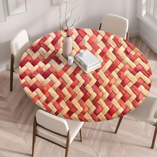 Waterproof Tablecloth Elastic Edged Tablecloth Wipeable Table Cloth Table Cover for Outdoor, Patio, Kitchen and Dining Room 23" Inch Round Tight Fit Rattan Red - color: Rattan Red, size: 23" Inch Round Tight Fit