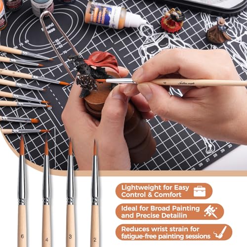 Golden Maple Tiny Paint Brushes, 10Pcs Detail Paint Brushes Artist Mini Paint Brush for Crafts, Touch Up, Miniature, Watercolor and Paint by Numbers for Beginner