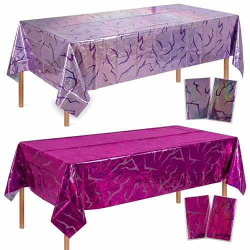 4PCS Demon Hunters Birthday Decorations Tablecloth, Purple huntrix Birthday Decorations Tablecover Sparkling Holographic Laser Korean Idol Movie Decor for Kids’Party 108 * 54 INCH - color: Redpurple2+lightpurple2