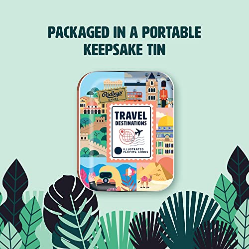Ridley's Games: Travel Destinations Playing Cards | Full Deck of Cards with 54 Unique Travel Destinations | Travel Fun Facts on All Cards for Travel Lovers | Storage Tin Included - style: Travel Destinations Playing Cards