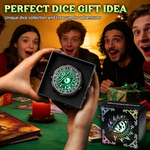 ZHOORQI 8-in-1 DND Dice Set – Metal Spinner Dice with Dual D20, 3D Monster Engravings & Smooth Spinning – Perfect for TTRPG, D and D Dungeons and Dragons Gifts(Black Dice- Green) - color: Black Green