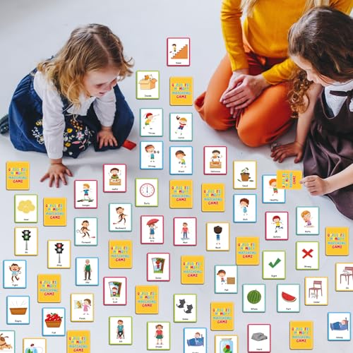 gisgfim 100 PCS Opposites Memory Matching Game Sight Words Concentration Memory Card Educational Game for Kids Preschool Learning Educational Ages 3-8 A Fun & Fast Gift Activities Matching Games - style: Opposites