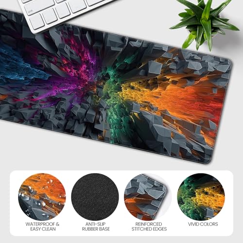 Large Gaming Mouse Pad, Colorful 3D Explosion Pattern, 35.4 x 15.7 Inches, Non-Slip Base, Waterproof, XXL Desk Mat - color: Colorful 3d Explosion Pattern