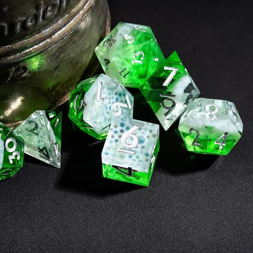 7PCS Cocktail Dice Set,Handmade Sharp Edge Dice Set D&D RPG Polyhedral Die,for Dungeons and Dragons TTRPG Games Roleplaying Games,with Gift Box.(Green) - color: Cocktail Green