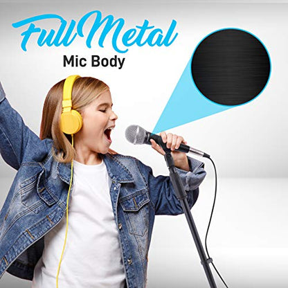 Professional Handheld Dynamic Microphone Kit - Unidirectional Vocal Wired Microphone w/Carry Bag, Metal Mic Stand, Holder/Clip & 16.4ft XLR Audio Cable to 1/4'' Audio Connection - Pyle (Charcoal) - color: Charcoal