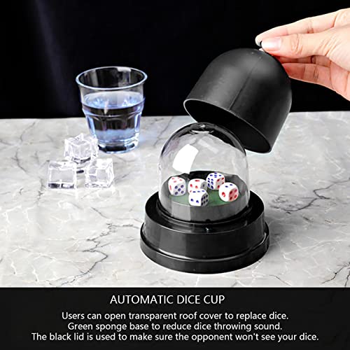 SUNGOOYUE Automatic Set, Anti Trap Black Dice Cup Shaker with 5 Dices and Transparent Plastic Cover, for KTV Pub Bar Family Friends Party Games