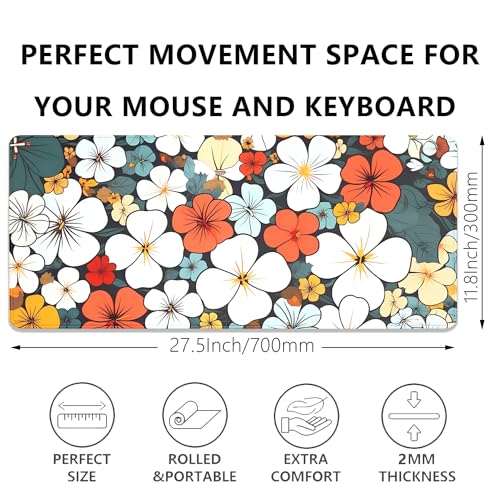 Boho Abstract Floral Mouse Pad Desk Mat,27.5X11.8 in Extended Gaming Mouse Pads with Stitched Edges,Non-Slip Waterproof Rubber Base Mouse Mat for Office,Computer,Keyboard,Laptop and Home Desk Mat - color: Blho Abstact Flower