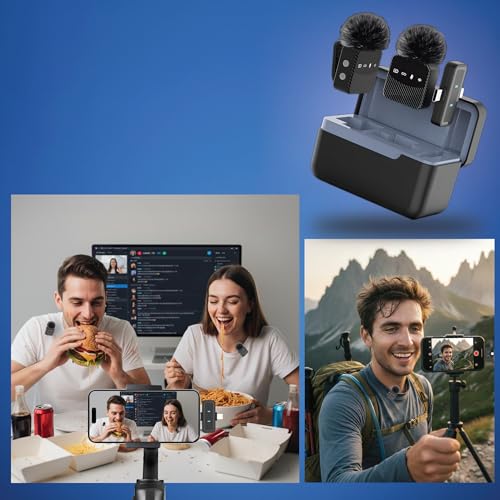 Wireless Lavalier Microphone for iPhone Android Mini Mic with Charging Case | Auto pairing clip-on mini mic, noise reduction, windproof net, works with laptops, for video recording and vlogging