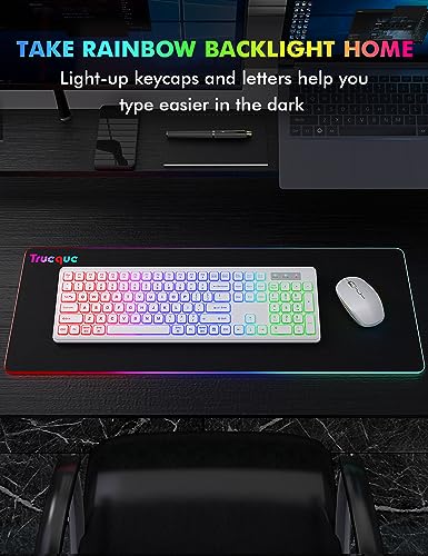 Wireless Keyboard and Mouse - RGB Backlit, Rechargeable & Light Up Letters, Full-Size, Ergonomic Tilt Angle, Sleep Mode, 2.4GHz Quiet Keyboard Mouse for Mac, Windows, Laptop, PC, Trueque(White) - color: White