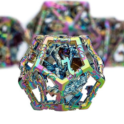 ARUOHHA Hollow DND Dice Set, 7PCS Metal Rainbow D and D Dice Role Playing Games RPG Polyhedral Dice with Gift Box D20 D12 D10 D8 D6 D4 - color: Rainbow