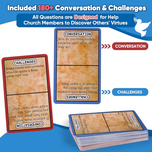 Garybank Bible Conversation Game for Kids, Christian Virtue Development | 180 Conversations & Challenges, 10 Bible Virtue Cards, 10 Verses, Learn the Bible, Learn Math Skills & Strategy, Age 5+