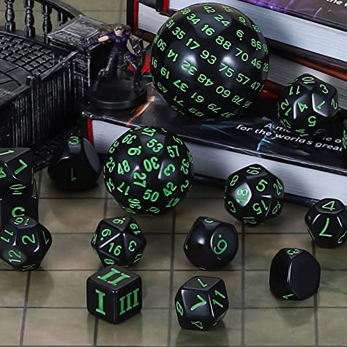 CiaraQ DND Polyhedral Dice Set (15pcs) D4-D100 Game Dice with Dice Bag | Acrylic Role Playing Dice for Dungeons and Dragons MTG Table Games (Black & Green) - color: Black & Green