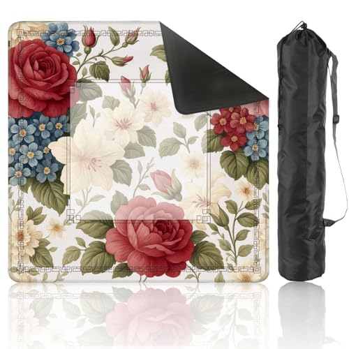 Mahjong Mat for Table Intricate Floral Seamless red Roses Plumeria Flower Illuatration 31.5" x 31.5" Non-Slip Noise-Reducing Game Mat Premium Mahjong Accessories for Poker Dominoes Board Games - color: Multi 5-1