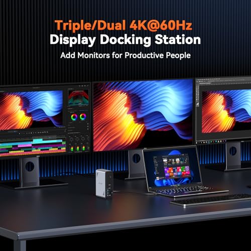 TobenONE 18 in 1 Laptop Docking Station 3 Monitors,Triple 4K HDMI,9 USB C/A | Docking Station with 3HDMI,Ethernet,PD 3.0,Fits Triple Monitor Office Work,for Windows/Dell/Lenovo Laptops (No Power Adapter)