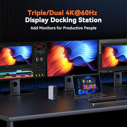 TobenONE 18 in 1 Laptop Docking Station 3 Monitors,Triple 4K HDMI,9 USB C/A | Docking Station with 3HDMI,Ethernet,PD 3.0,Fits Triple Monitor Office Work,for Windows/Dell/Lenovo Laptops (No Power Adapter)