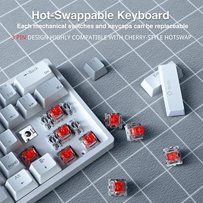 SK961 60% Wireless Gaming Keyboard with Triple Mode BT5.0/2.4GHz/USB-C Wired,RGB Backlight 61 Keys Wireless 60% Keyboard Hot Swappable Mechanical Keyboard,Red Switch - color: SK961-greywhite-redswitch