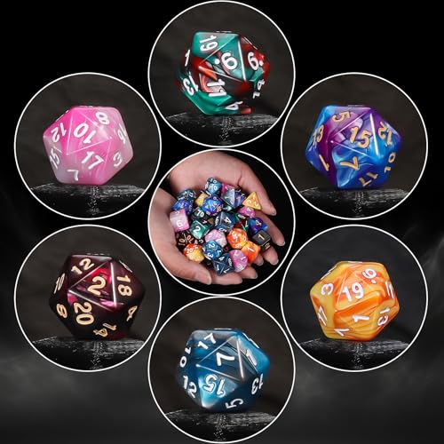 QMay DND Dice Sets - 6 X 7 Polyhedral Dice (42pcs) with 6 Drawstring Bags for Dungeons and Dragons, RPG, MTG,Role Playing Table Game - color: 6 Sets-42pcs