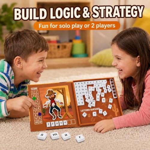 Magnetic Hangman Game for Kids Ages 4-10, Reusable Travel Word Game, Screen-Free Learning Toy for Road Trips, Airplane Activities and Car Rides - style: Hangman Game