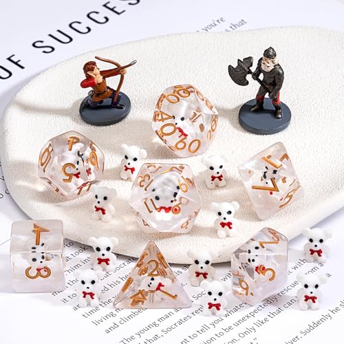 DND Resin Bear Dice Set, D&D Polyhedral Dice for Dungeons and Dragons RPG, MTG Role Playing Games D and D Dice 7pcs-Set D20 D12 D10 D8 D6 D4 - color: Bear-white