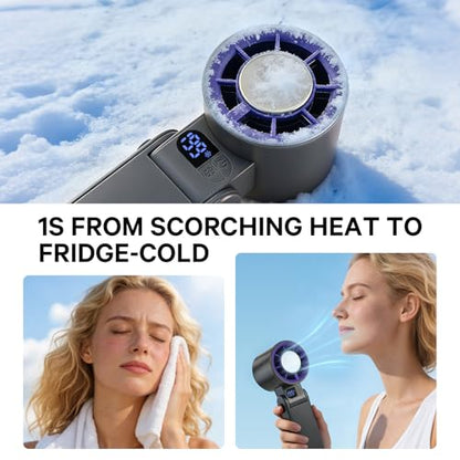 Handheld Portable Turbo Fan with Ice Cooler Personal Cooling Device | 199 Speeds,Digital Display, Up to 12H Runtime, Rechargeable Powerful Mini Personal Fan for Travel/Concerts/Sport Events/Gifts - color: gray